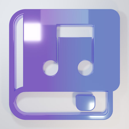 Purple-blue Audio book icon isolated on gray background. Musical note with book. Audio guide sign. Online learning concept. Minimalism concept. 3D render illustration.の写真素材