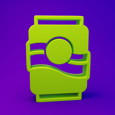 Green Soda can icon isolated on purple-blue background. Minimalism concept. 3D render illustration.の写真素材