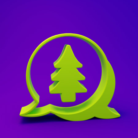 Green Tree icon isolated on purple-blue background. Forest symbol. Minimalism concept. 3D render illustration.の写真素材