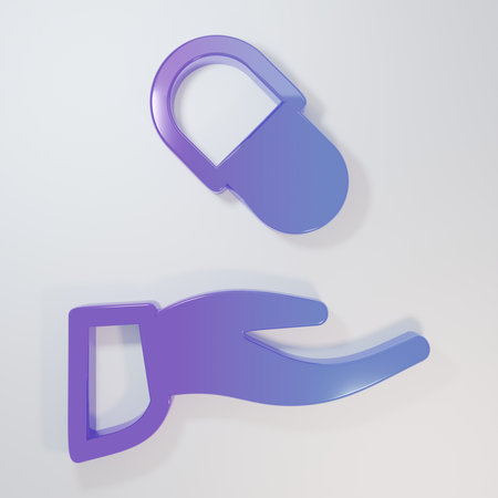 Purple-blue Medical prescription icon isolated on gray background. Rx form. Recipe medical. Pharmacy or medicine symbol. Minimalism concept. 3D render illustration.の写真素材