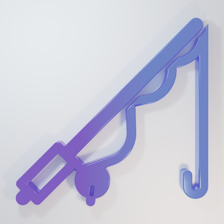 Purple-blue Fishing rod icon isolated on gray background. Fishing equipment and fish farming topics. Minimalism concept. 3D render illustration.の写真素材