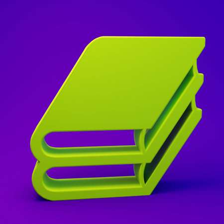 Green Book icon isolated on purple-blue background. Minimalism concept. 3D render illustration.