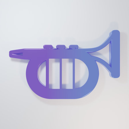Purple-blue Trumpet icon isolated on gray background. Musical instrument. Minimalism concept. 3D render illustration.の写真素材