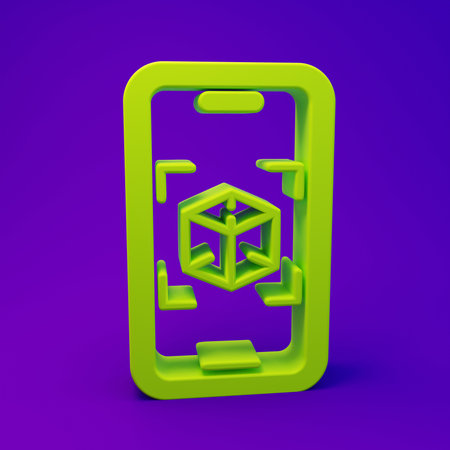 Green 3d modeling icon isolated on purple-blue background. Minimalism concept. 3D render illustration.の写真素材
