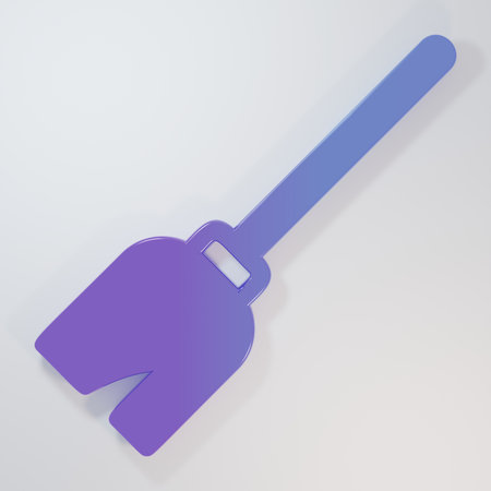 Purple-blue Witches broom icon isolated on gray background. Happy Halloween party. Minimalism concept. 3D render illustration.の写真素材