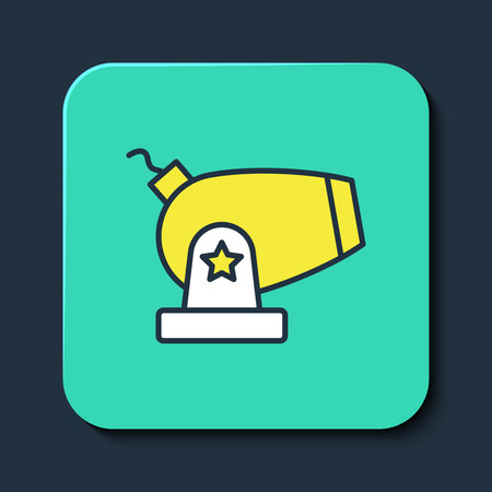Filled outline Cannon icon isolated on blue background. Turquoise square button. Vector.のイラスト素材