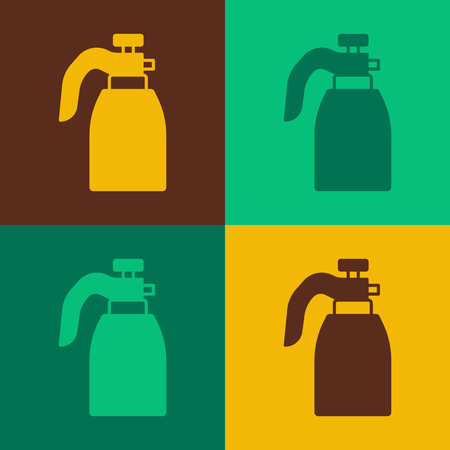 Pop art Garden sprayer for water, fertilizer, chemicals icon isolated on color background. Vector.のイラスト素材