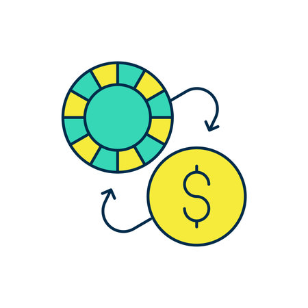 Filled outline Casino chips exchange on dollar icon isolated on white background. Vector.のイラスト素材