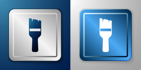 White Paint brush icon isolated on blue and gray background. Silver and blue square button. Vector.のイラスト素材