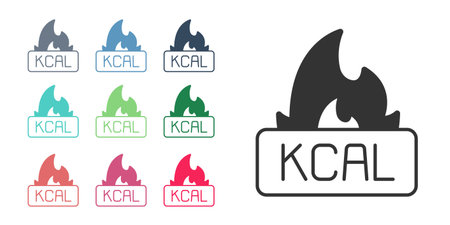 Black Kcal icon isolated on isolated on white background. Health food. Set icons colorful. Vector.のイラスト素材