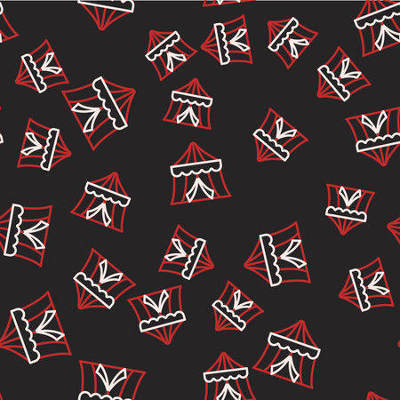 Line Circus tent icon isolated seamless pattern on black background. Carnival camping tent. Amusement park. Vector.のイラスト素材