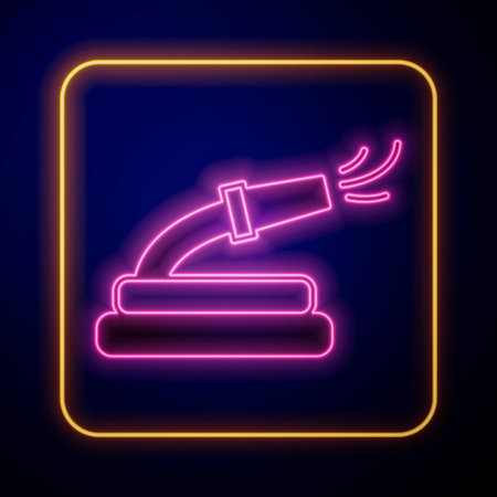 Glowing neon Garden hose icon isolated on black background. Spray gun icon. Watering equipment. Vector.のイラスト素材