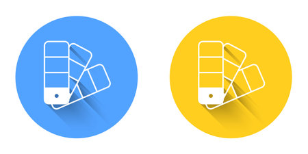 White Color palette guide icon isolated with long shadow background. Circle button. Vector.のイラスト素材