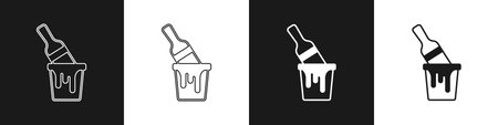Set Paint bucket with brush icon isolated on black and white background. Vector.のイラスト素材