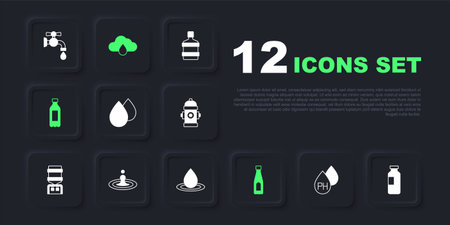 Set Water drop Bottle of water Cloud with rain and icon. Vector.のイラスト素材