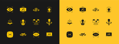 Set 3d modeling 360 degree view Augmented reality AR Big brother electronic eye and Wide angle picture icon. Vector.のイラスト素材