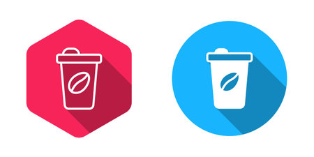 Filled and outline Coffee cup to go icon isolated with long shadow background. Vector.のイラスト素材