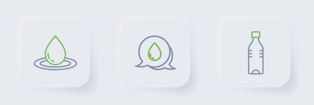 Set line Bottle of water Water drop with speech bubbles and icon. Vector.のイラスト素材