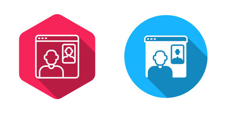 Filled and outline Video chat conference icon isolated with long shadow background. Online meeting work form home. Remote project management. Vector.のイラスト素材