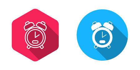 Filled and outline Alarm clock icon isolated with long shadow background. Wake up, get up concept. Time sign. Vector.のイラスト素材