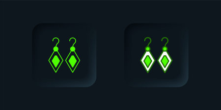 Green Earrings icon isolated on black background. Jewelry accessories. Black square button. Vector.のイラスト素材