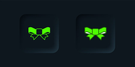 Green Gift bow icon isolated on black background. Black square button. Vector.のイラスト素材