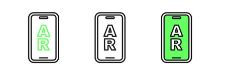 Set line Augmented reality AR icon isolated on white background. Virtual futuristic wearable devices. Vector.のイラスト素材