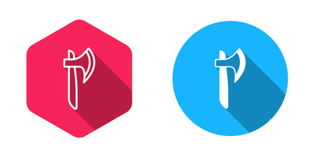 Filled and outline Wooden ax icon isolated with long shadow background. Lumberjack axe. Vector.のイラスト素材