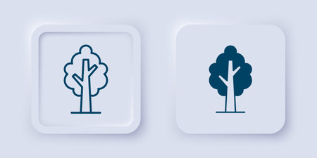 Filled and outline Tree icon isolated on gray background. Forest symbol. Square button. Vector.のイラスト素材