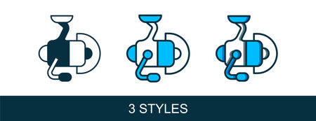 Filled outline Spinning reel for fishing icon isolated on white background. Fishing coil. Fishing tackle. Vector.のイラスト素材