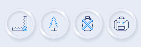 Set line Hiking backpack Canteen water bottle Tree and Trap hunting icon. Vector.のイラスト素材