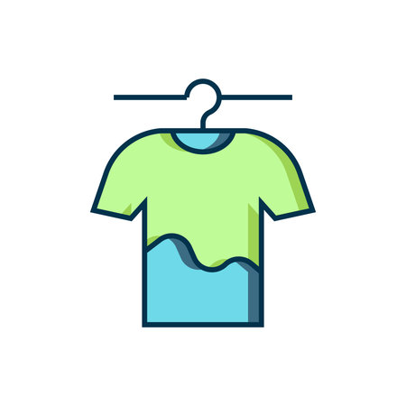 Filled outline Drying clothes icon isolated on white background. Clean shirt. Wash clothes on a rope with clothespins. Clothing care and tidiness. Flat filled outline style with shadow. Vector.のイラスト素材