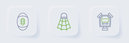 Set line Stopwatch Badminton shuttlecock and American Football ball icon. Vector.のイラスト素材