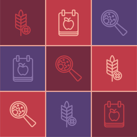 Set line Gluten free grain GMO and Diet plan icon. Vector.のイラスト素材