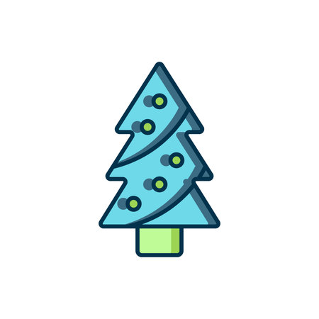 Filled outline Christmas tree with decorations icon isolated on white background. Merry Christmas and Happy New Year. Flat filled outline style with shadow. Vector.のイラスト素材