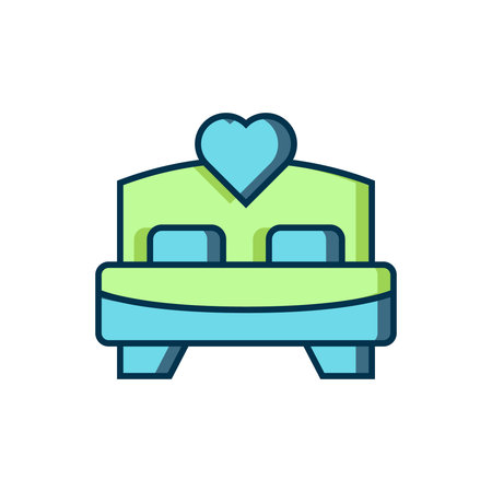 Filled outline Bedroom icon isolated on white background. Wedding, love, marriage symbol. Bedroom creative icon from honeymoon collection. Flat filled outline style with shadow. Vector.のイラスト素材