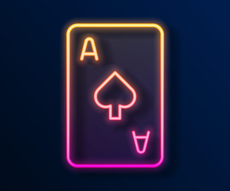 Glowing neon line Playing card with spades symbol icon isolated on black background. Casino gambling. Vector.のイラスト素材