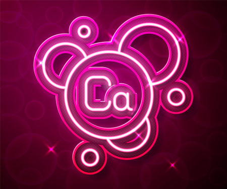 Glowing neon line Calcium chemical element icon isolated on isolated on red background. Vector.のイラスト素材