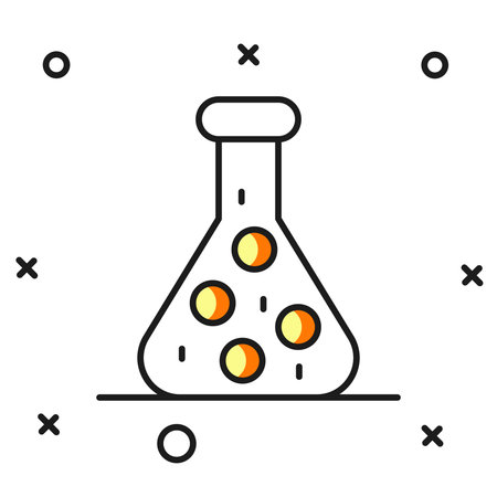 Filled outline Test tube and flask chemical laboratory test icon isolated on white background. Laboratory glassware sign. Flat filled outline style with shadow. Vector.のイラスト素材