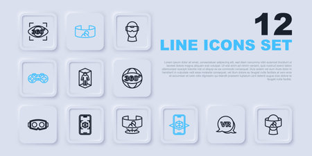 Set line Virtual reality glasses 3d modeling Gamepad 360 degree view and icon. Vector.のイラスト素材