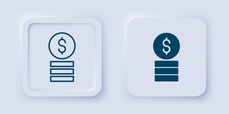 Filled and outline Casino chip with dollar symbol icon isolated on gray background. Casino gambling. Square button. Vector.のイラスト素材