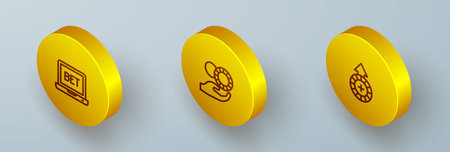 Set Isometric line Online sports betting Hand holding casino chips and Casino icon. Vector.のイラスト素材