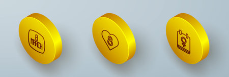 Set Isometric line 8 March Heart with and Calendar icon. Vector.のイラスト素材