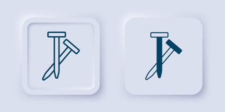 Filled and outline Metallic nails icon isolated on gray background. Square button. Vector.のイラスト素材