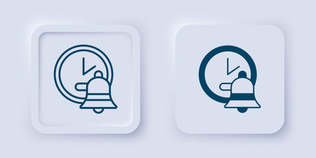 Filled and outline Alarm clock icon isolated on gray background. Wake up, get up concept. Time sign. Square button. Vector.のイラスト素材