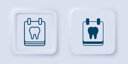 Filled and outline Calendar with tooth icon isolated on gray background. International Dentist Day, March 6. March holiday calendar. Square button. Vector.のイラスト素材
