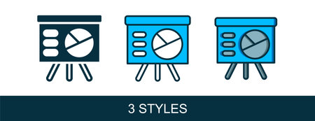 Filled outline Presentation financial business board with graph, schedule, chart, diagram, infographic, pie graph icon isolated on white background. Vector.のイラスト素材