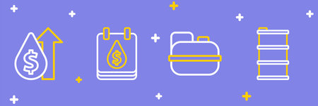 Set line Barrel oil Canister for gasoline Oil drop with dollar symbol and price increase icon....