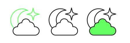 Set line Moon and stars icon isolated on white background. Cloudy night sign. Sleep dreams symbol. Full moon. Night or bed time sign. Vector.のイラスト素材