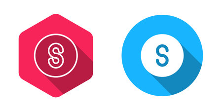 Filled and outline Compass south icon isolated with long shadow background. Windrose navigation symbol. Wind rose sign. Vector.のイラスト素材